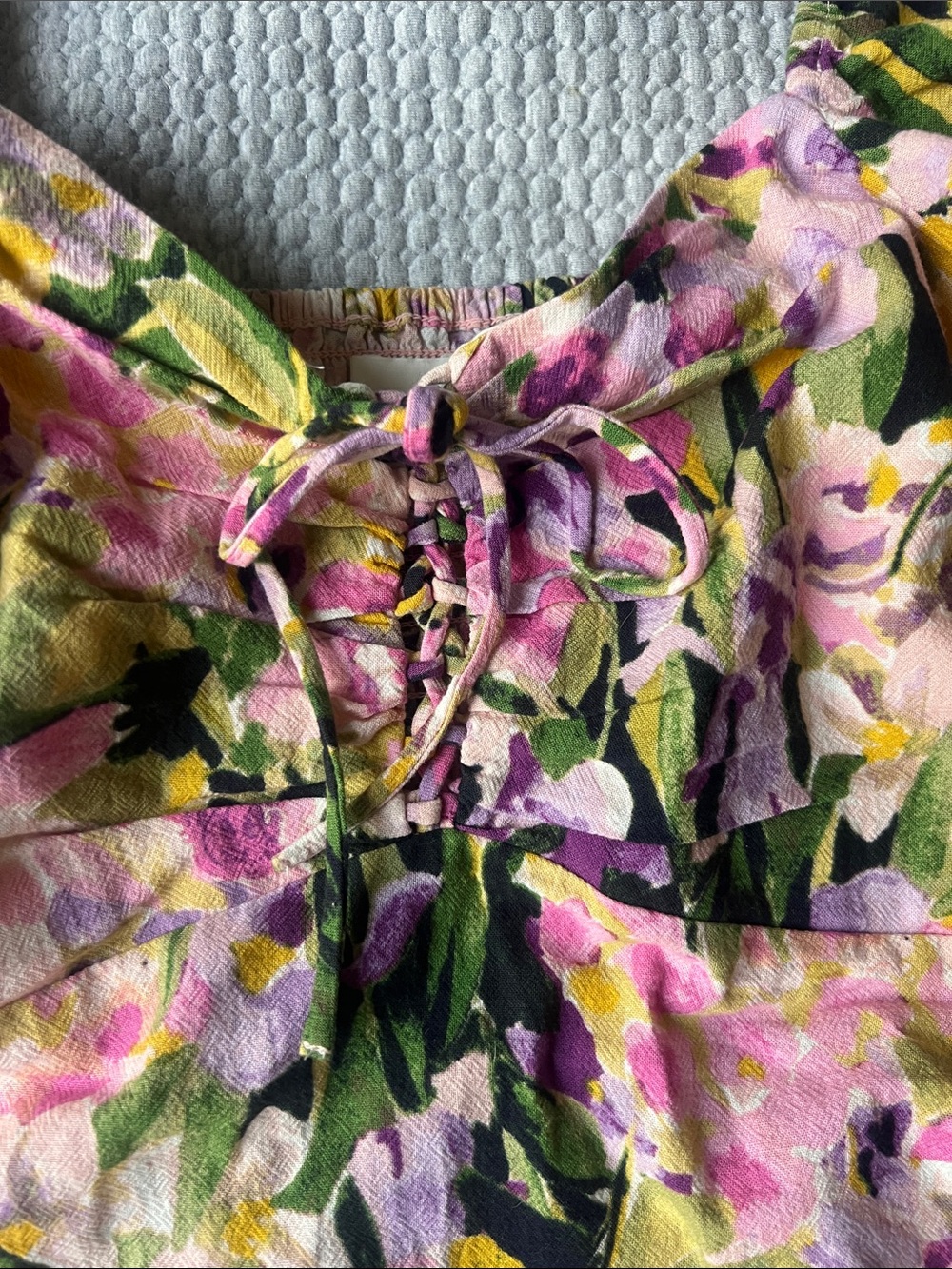 H&M Floral Puff-Sleeve Mini Dress — Pink, Purple & Green - Picture 3 of 8
